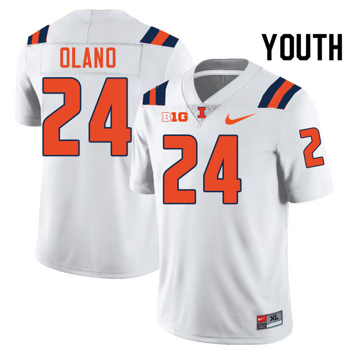 Youth #24 David Olano Illinois Fighting Illini College Football Jerseys Stitched-White